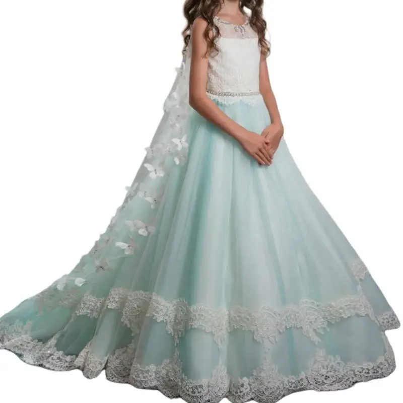 Charming Princess Flower Girl Dresses For Wedding 2024 Butterfly Tulle Skirt Kids Formal Prom Dress Children Party ballkleider