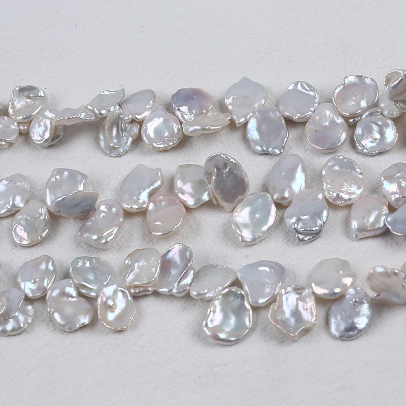 

12-14mm Natural White Petal Shape Keshi Freshwater Loose Pearls Head Hole Drilled String Strand