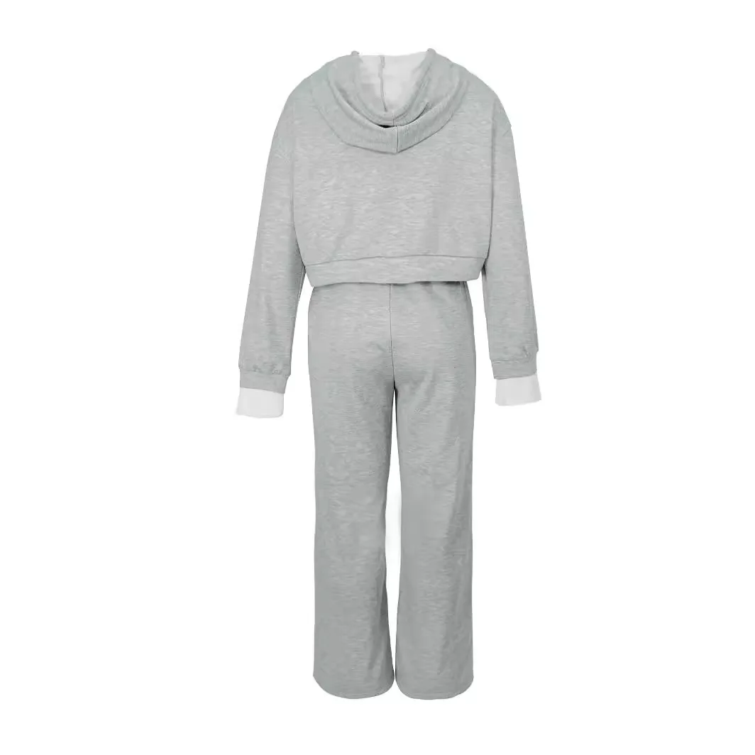 Sweat-Shirt à Capuche et Pantalon à Jambes Larges pour Femme, Streetwear Décontracté, Élégant, Deux Pièces, Y2k, Nouvelle Collection Printemps 2024