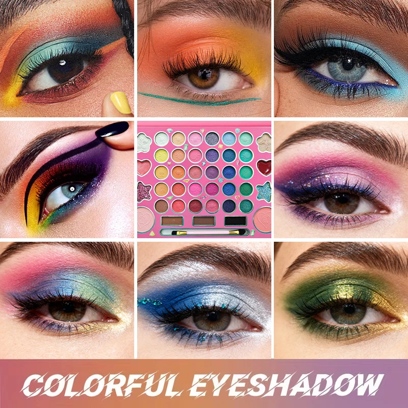 Palette de fards à paupières 41 couleurs avec pinceau double extrémité – Ensemble de maquillage pour les yeux mat et scintillant longue durée, Palette professionnelle hautement pigmentée
