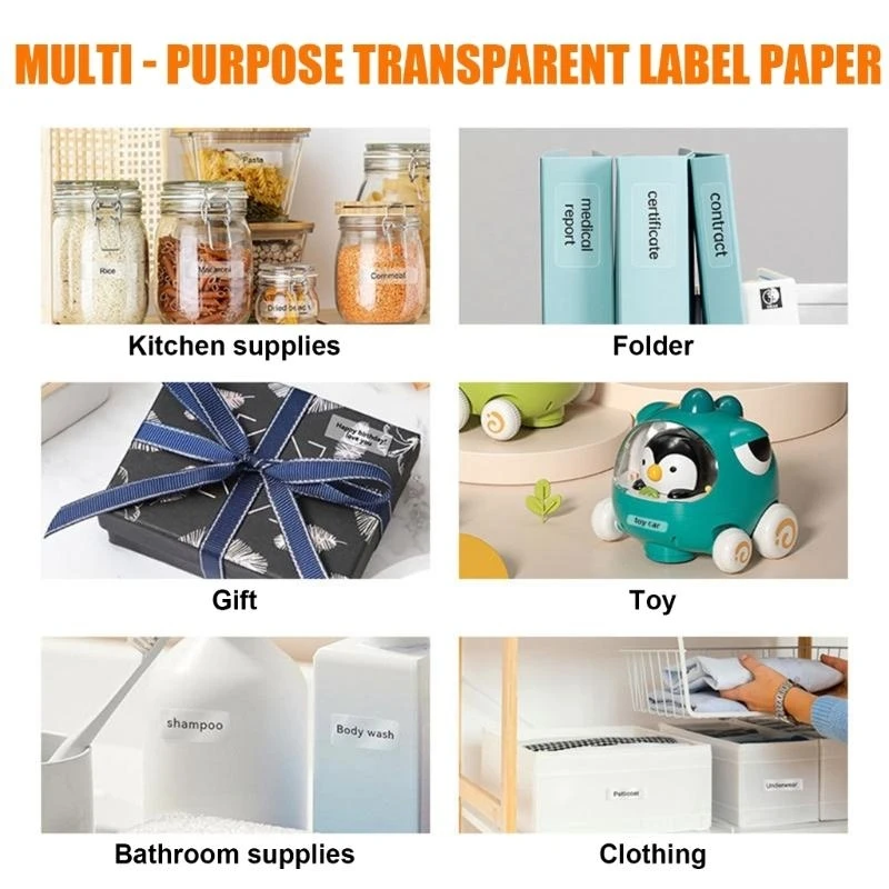 C90C 480Counts Clear Thermal Label 12x40mm Water Resistant Adhesive Label Sticker For Office Home Kitchen School Organization
