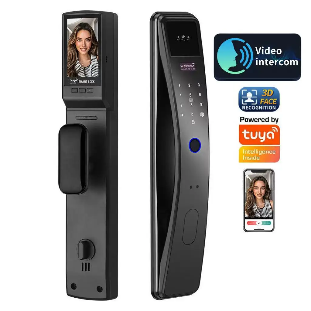 Tuya App   Face Recognition Video Intercom Fingerprint Smart Door Lock with Card