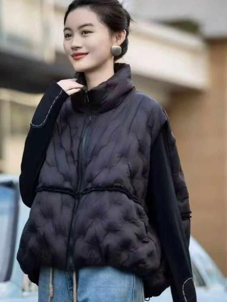 

Fashion Y2k Down Vest Women Winter Collar Loose Parkas Korean Casual Thickened Warm 90 White Duck Puffer Tank Loose Coat Outwear