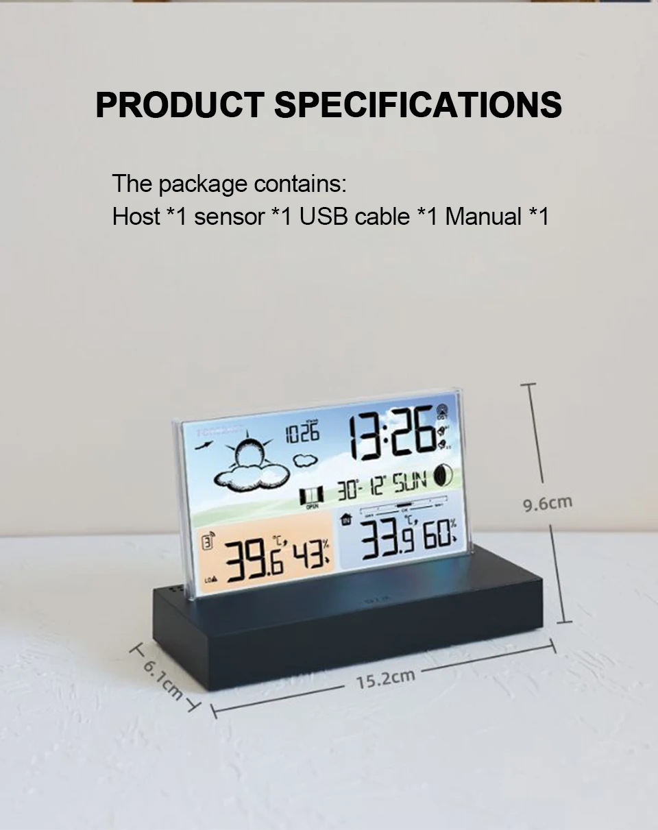 Transparente Wetterstation für drinnen und draußen, kabelloses Thermometer und Hygrometer mit 1 Fernsensor, Temperatur- und Luftfeuchtigkeitsmesser – Detail 9