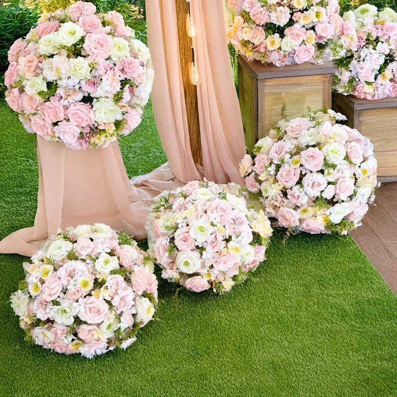 

Pink Artificial Embroidered Ball Rose Ball Dining Table Decoration Flower Arrangement Wedding Scene Decoration Table Flowers