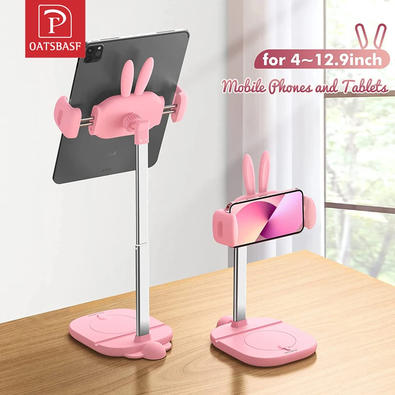 OATSBASF 2022 Cute Bunny Tablet Stand for Desk Phone Holder For iPhone 12 13 Adjustable iPad Mount Makeup Mirror Switch Stand