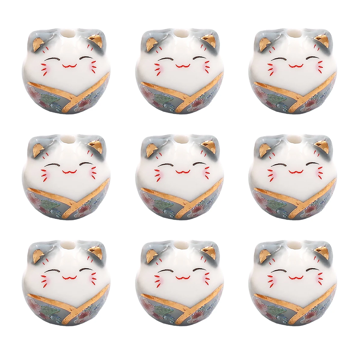 15x14mm Lucky Cat Ceramic Beads Grey Cute Animal Spacer Loose Porcelain Beads For Jewelry Making DIY Bracelet Keychain Charm