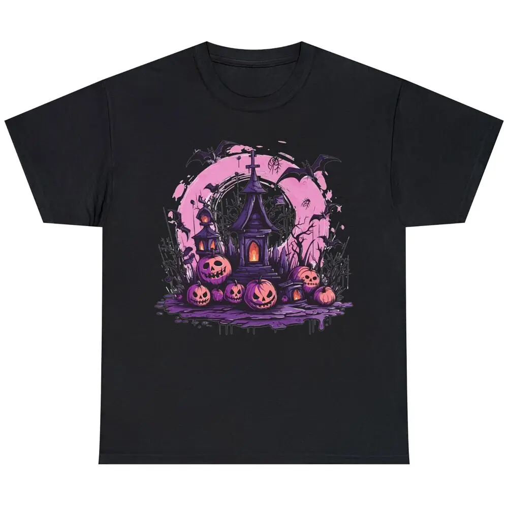 Scary Halloween Pumpkin Bat Grave T-shirt For Men Clothing Women Tees Y2K Tops Unisex Summer Short Sleeve