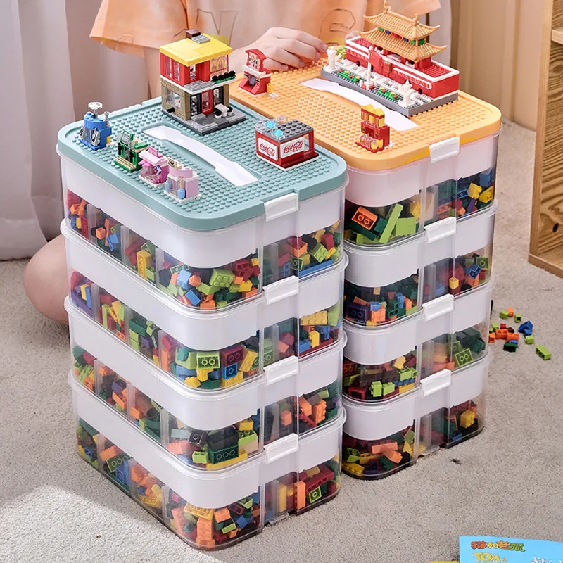 Building Block Storage Box 3Layers Large-Capacity Puzzle Toys Classified Organizer Box Child Toy Parts Blocks Storage Container