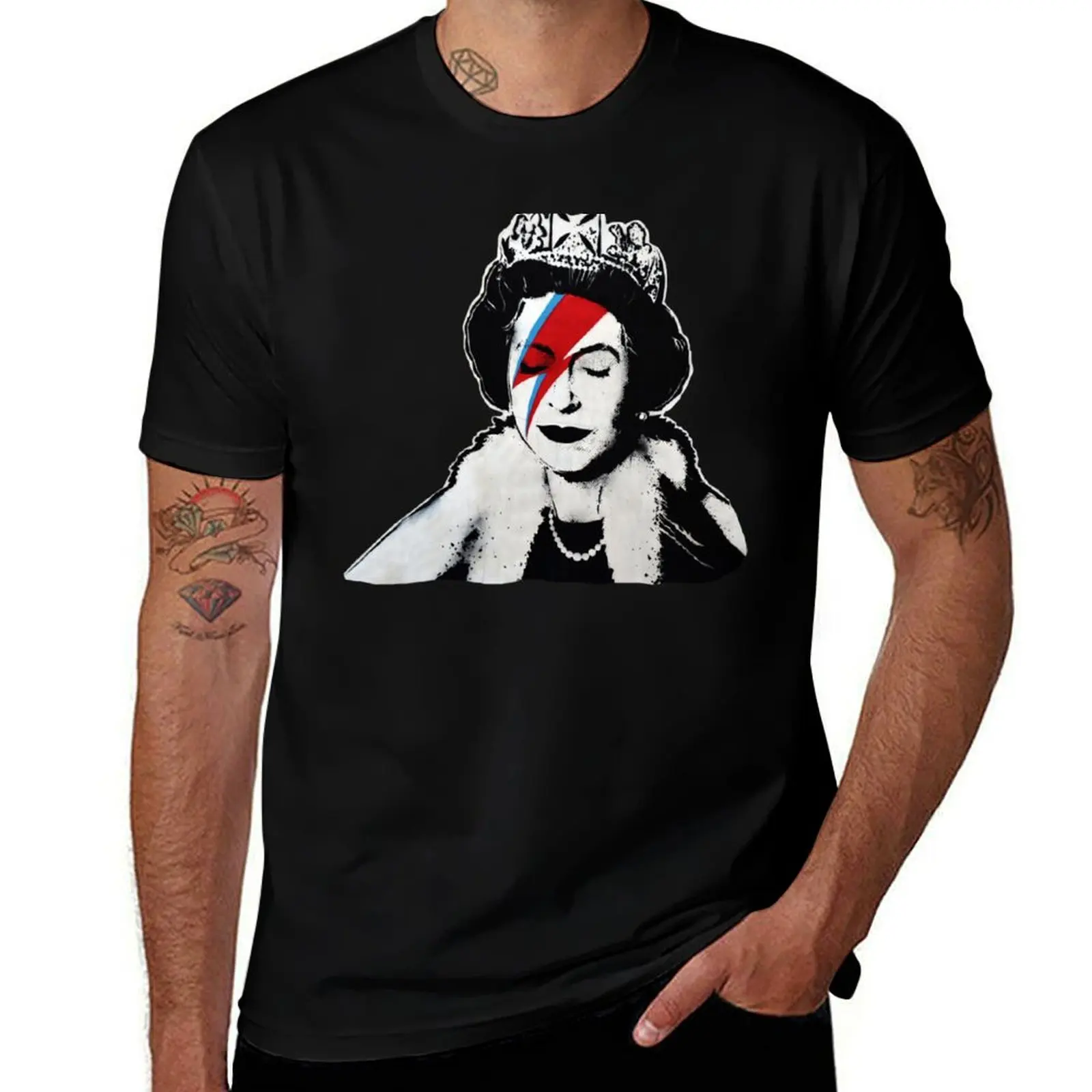 

Banksy UK England Queen Elisabeth rockband face makeup original HD T-Shirt quick drying fashion shirts shirts men graphic