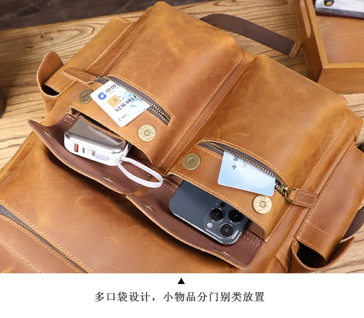 Lässige Vintage-Rucksäcke aus echtem Leder für Herren, handgefertigt, für Wochenendreisen, aus Crazy-Horse-Rindsleder, Damenrucksack mit großem Fassungsvermögen. – Detail 18