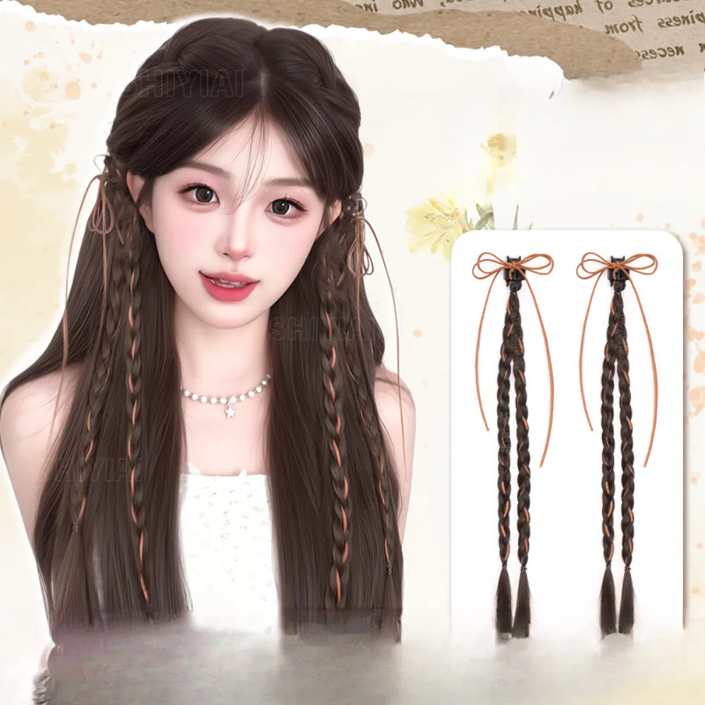 1PC Y2K Hot Girl Intrecciato Treccia Sintetica Parrucca Grab Clip Dolce Streamer Arco Hip-Hop Dreadlocks Coda di Cavallo Estensioni