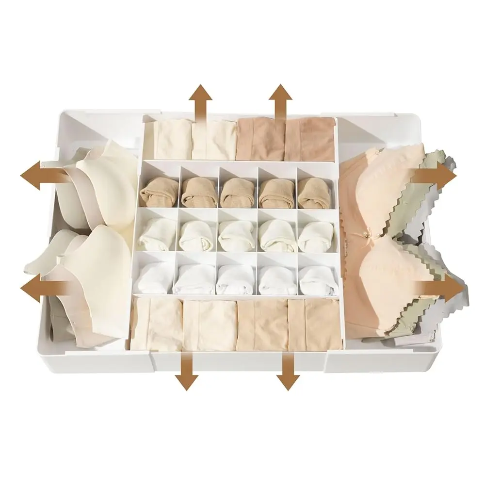 

Регулируемый органайзер для ящиков – 19-секционный разделитель для носков, бюстгальтеров и трусиков, коробка для хранения в шкафу для нижнего белья и ящиков комода