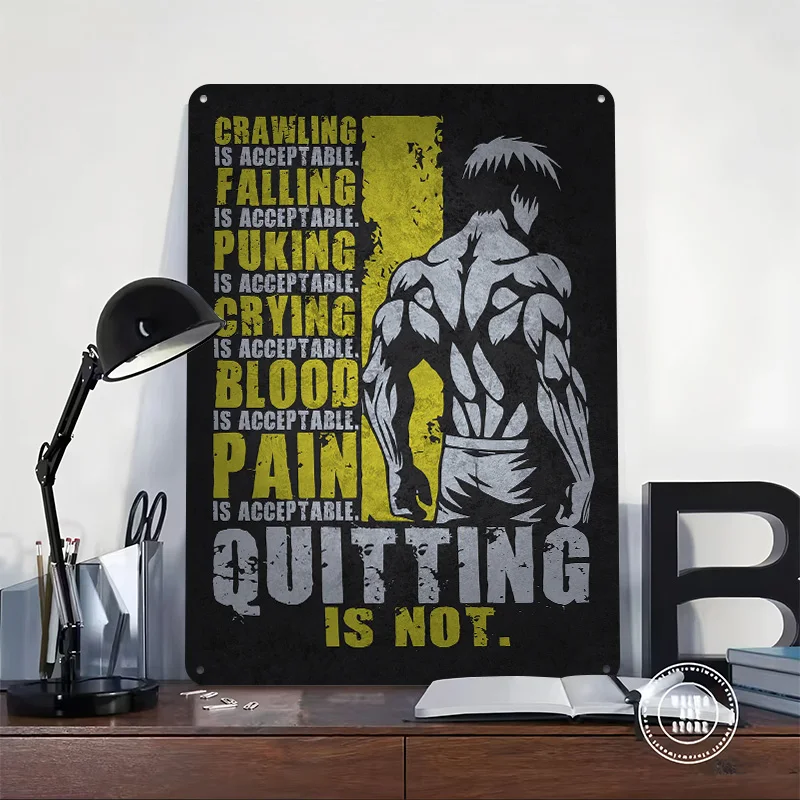 Quitting Is Not Acceptable - Anime Gym Motivation Poster Retro 3D Printed Metal Signs Customized Wall Hanging Gift for Tin Sign