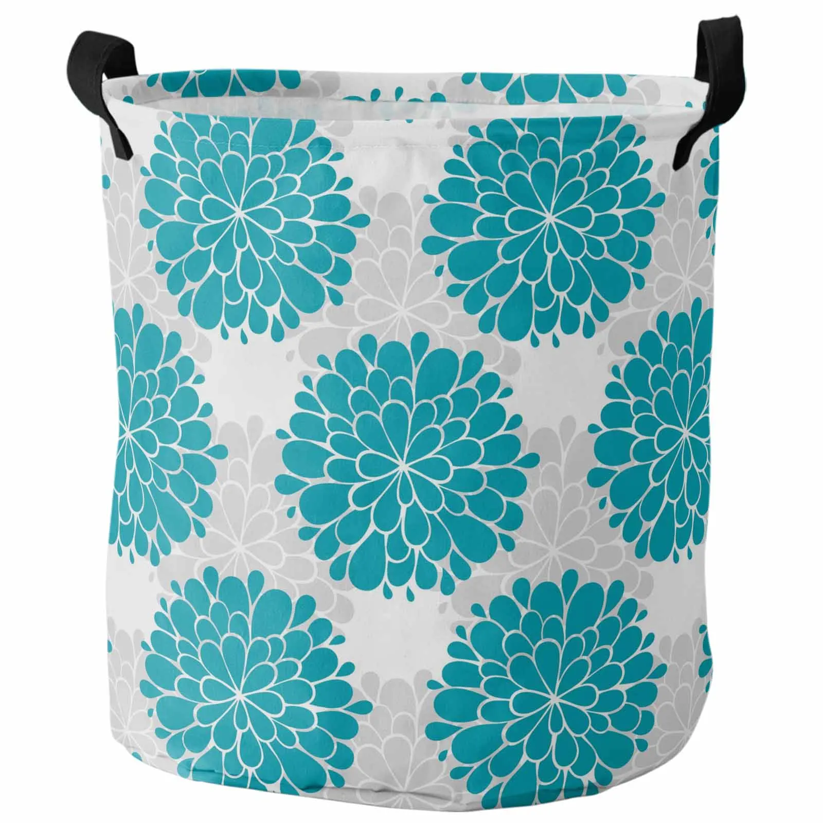 

Vintage Bule Green Dahlia Flower Foldable Dirty Laundry Basket Kid's Toy Organizer Waterproof Storage Baskets
