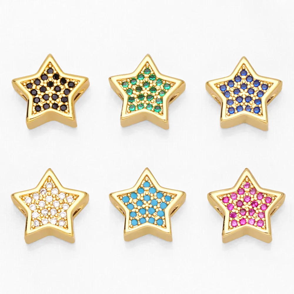 OCESRIO Multiple Color Small Star Charms for Bracelete Making CZ Copper Gold Plated Jewelry Making Supplies Wholesale chma165
