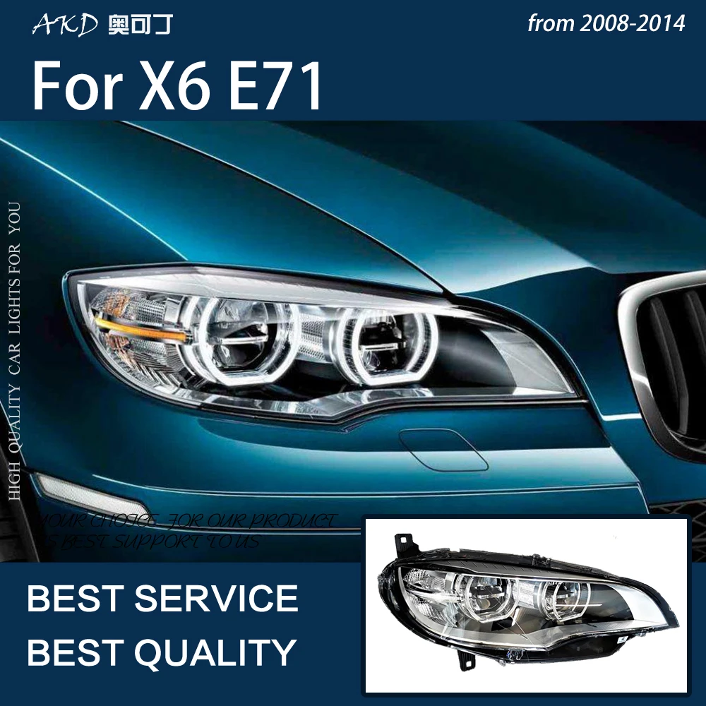 BMW X6 E71 2008-2014 LED 자동차 전조등 어셈블리 업그레이드, 하이 구성, 동적 신호 램프 도구 액세서리