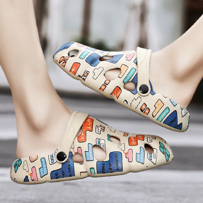Fashion Printed Couples Beach Sandals Comfortable Lightweight Men's Summer Slippers Outdoor Non-Slip Casual Sandals For Women