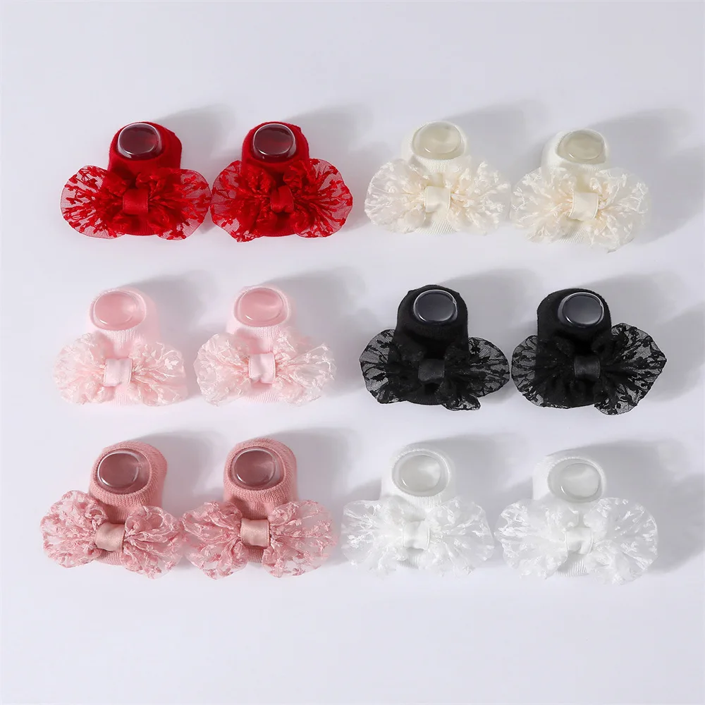 

Милые 1 комплект, кружевные повязки на голову с бантом для новорожденных, средние носки, детские мягкие нескользящие носки-тапочки для девочек, вязаные носки с повязкой для волос