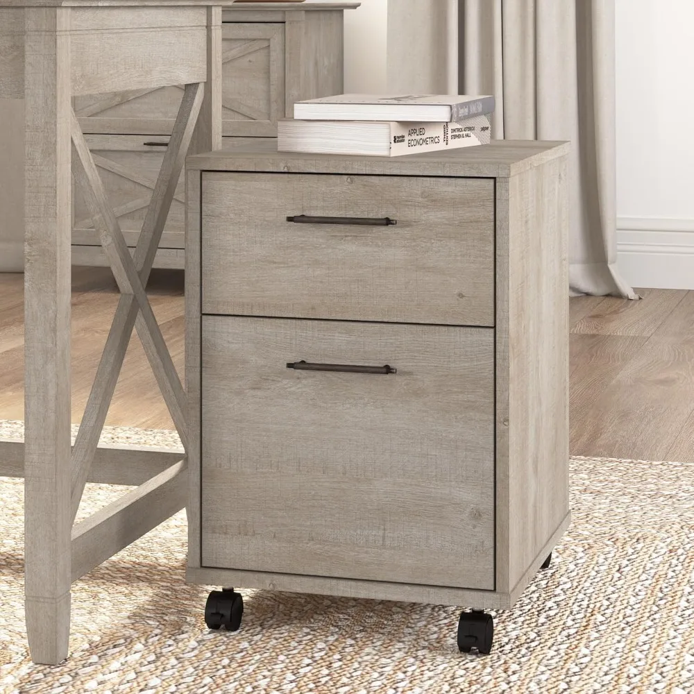 2-Drawer Rolling File Cabinet with Wheels, Mobile Storage Cart for Home Office in Washed Gray