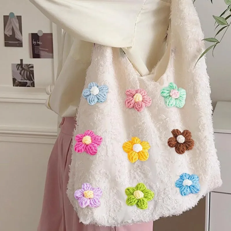 3D Mini Puff Knitted Flower DIY Accessory Japanese Soft Cotton Decoration Little Fresh Lovely Jewelry Component for Clothing Bag