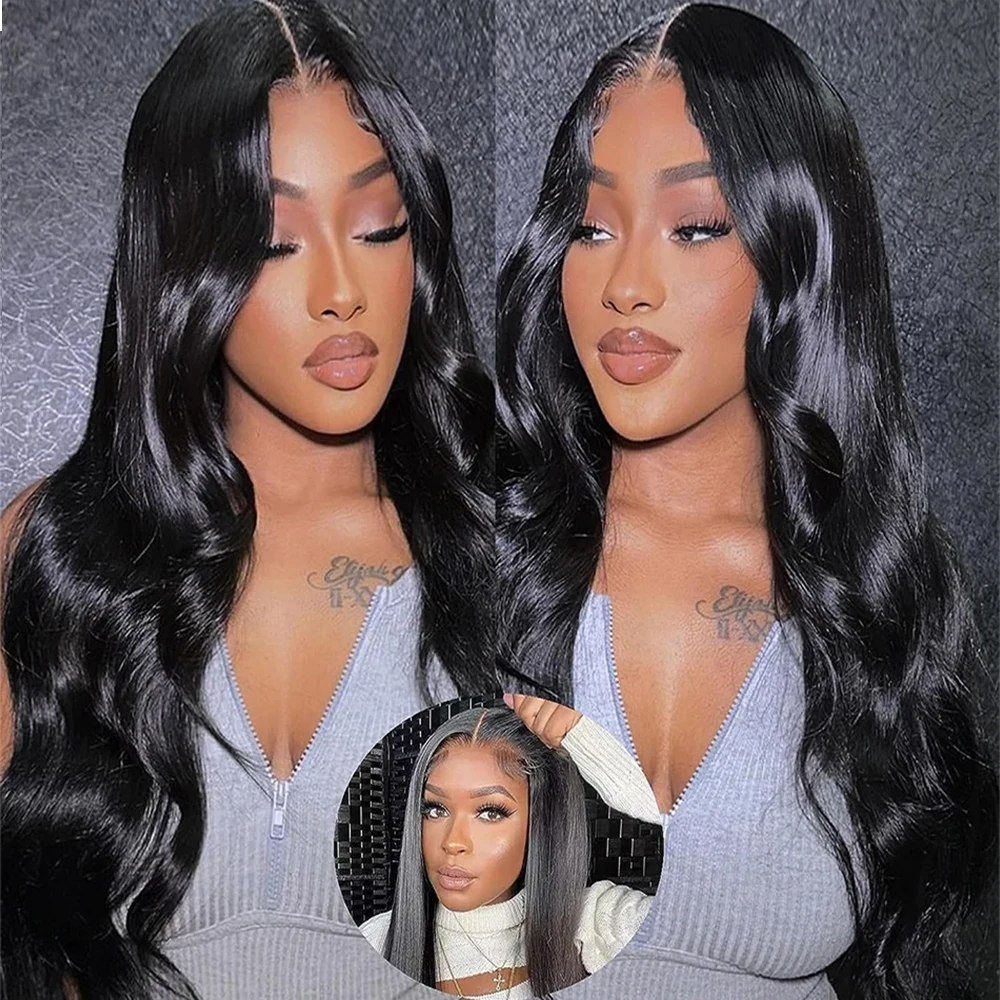 Glueless Wig Human Hair Ready To Wear 34 Inch Body Wave 13x6 HD Lace Frontal Wig 4X4 Glueless Preplucked Human Wigs Ready To Go