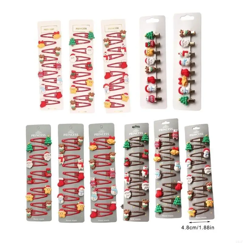 581F Paquete 10/8 Uds. Pinzas navideñas para cabello para niñas con diseño tema navideño, accesorios divertidos para