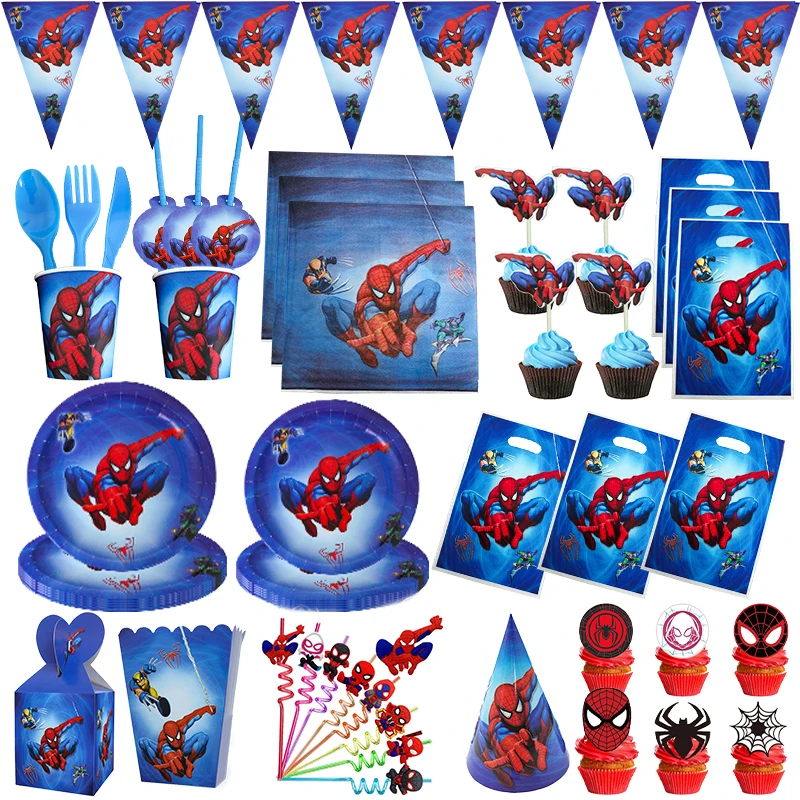 Spiderman Birthday Party Decorations Tableware Balloons Plate Cup Backdrop Kit MARVEL Spiderman Theme Deco Set Boy Favors Supply