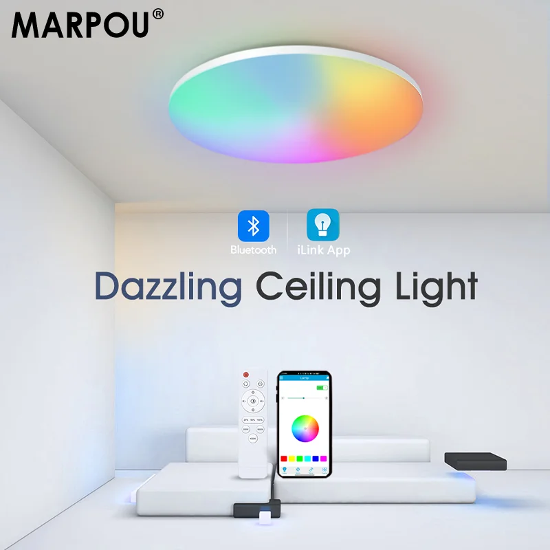 MARPOU Smart Ceiling Light LED Round Ceiling Lamp RGBCW Tuya APP Dimmable Compatible 450mm 370mm 300mm 18-54w 220v Ambient Lamp