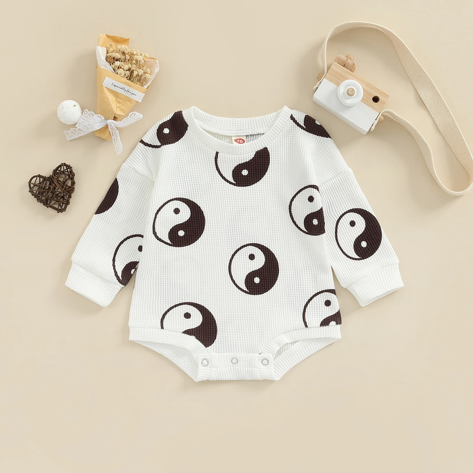 2022-07-06 Lioraitiin 0-24M Infant Baby Boy Girl Bodysuit Eight-Diagram Print Round Neck Long Sleeve Jumpsuit 3Styles