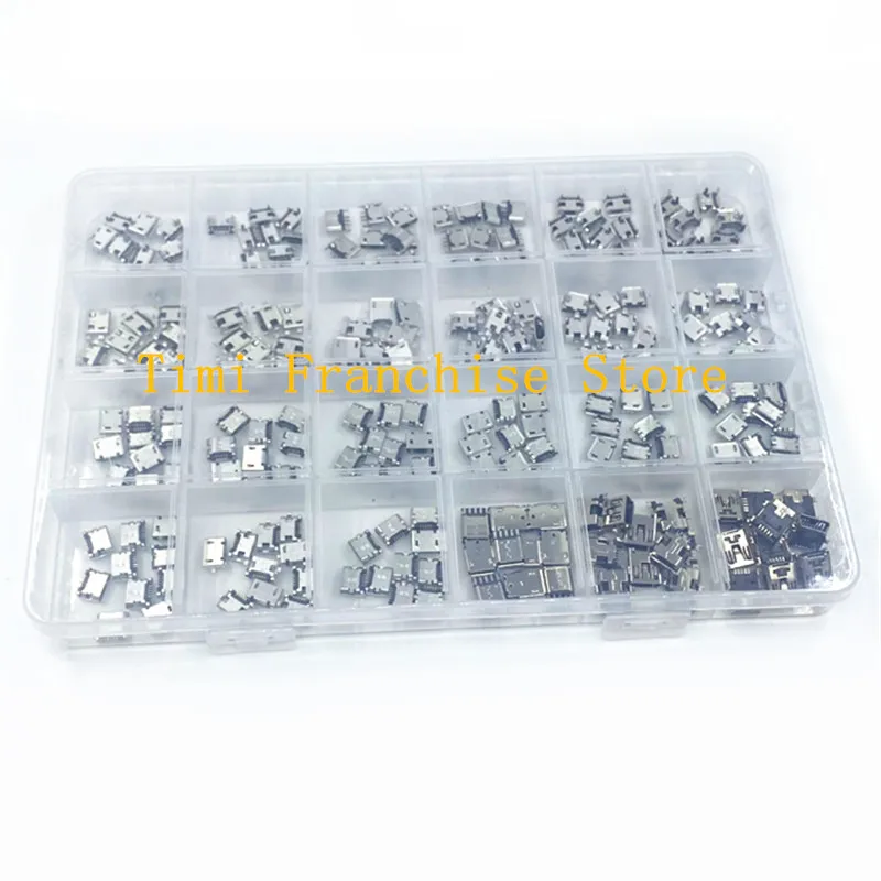 240PCS Box 24 Value 24 Models Micro usb Kit cable 5Pin Jack Connector Socket Usb Connectors Set Kit For MP3 MP4 MP5