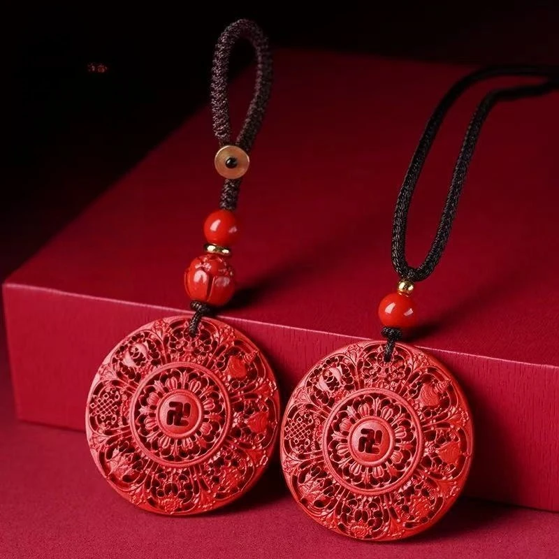 Fashion Cinnabar Jade Eight Treasure Compass Pendant Necklace Jewellery Chinese Healing Women Man Luck Gift Sweater Chain