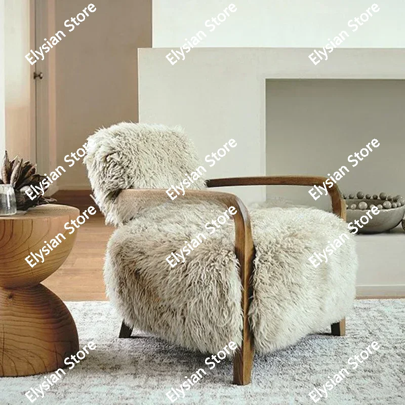 

Nordic Solid Wood Imitation Wool Leisure Living Room Chair Modern Simple Designer Lazy Single Sofa Sillas Custom Furniture