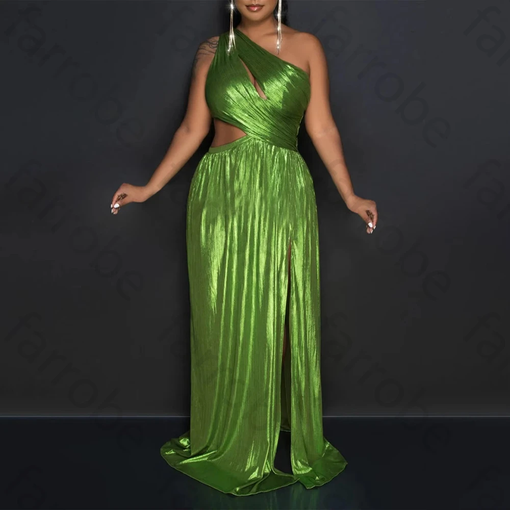 Abiti da sera eleganti con spacco laterale senza maniche monospalla Abito sexy con pieghe Squisiti abiti da ballo di alta qualità personalizzati