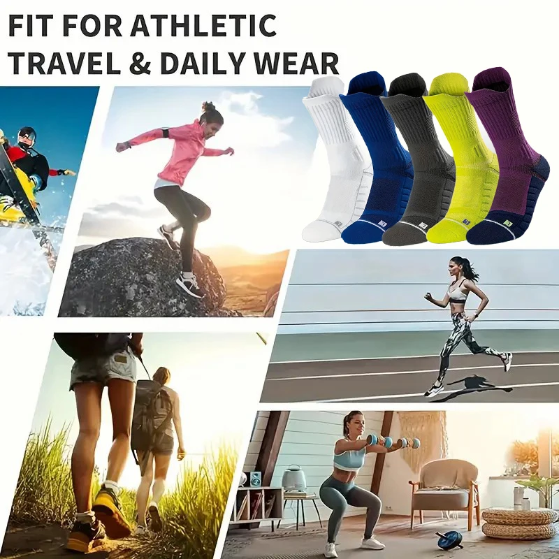 1/5 Pair Men Towel Bottom Basketball Sports Socks Anti Odor Sweat Absorbing Cushioning Shock Absorption All Season Running Socks view 6