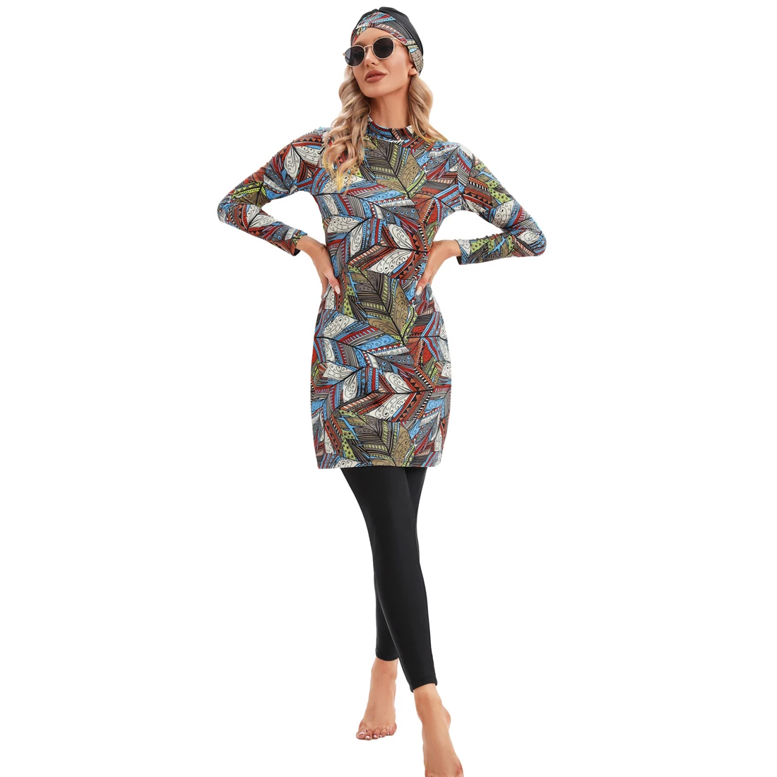 YONGSEN Modest Surf Burkini - Costume da bagno islamico con cappuccio, costume da bagno sportivo a maniche lunghe 2024