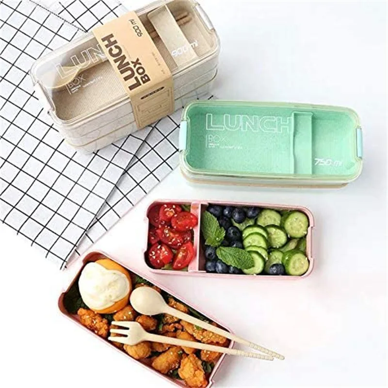 2/3 Layers Portable Lunch Box Compartment Wheat Straw Bento Box Reusable Tableware Containers Meal Snack Food Containers Sushi