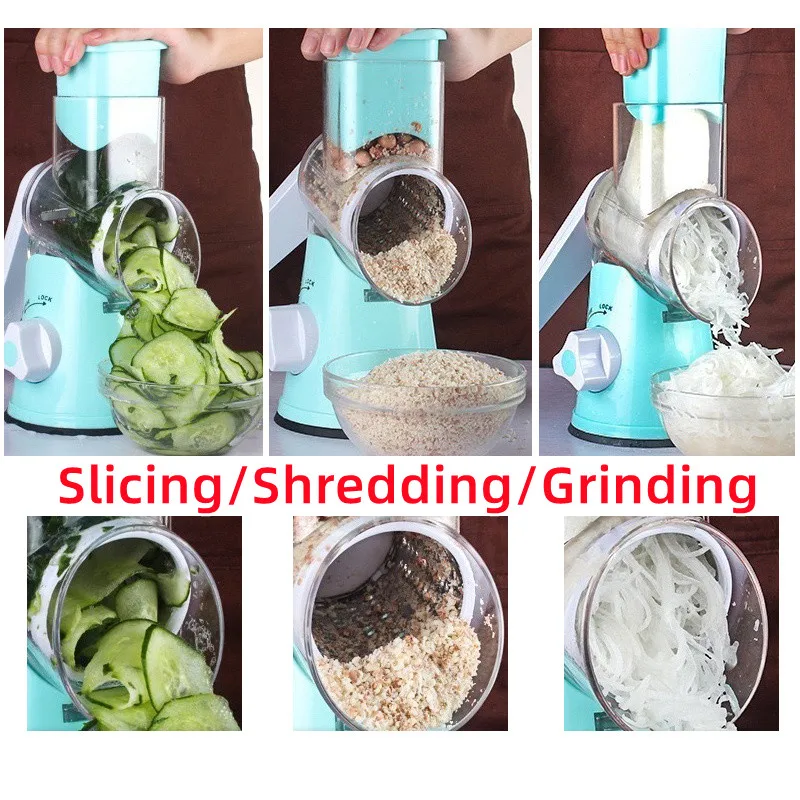 

Garlic Shredder 3 in 1 Multifunction Vegetable Slicer Manual Kitchen Accessories Grater Vegetable Chopper Round Cutter Potato