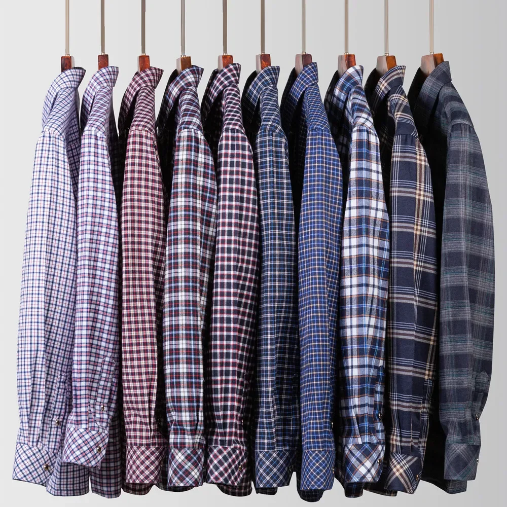 New Men's Plaid Shirt Long Sleeve Spring Autumn Casual Button Down Slim Fit Check Soft Pocket Design Male Trip Travel Clothing