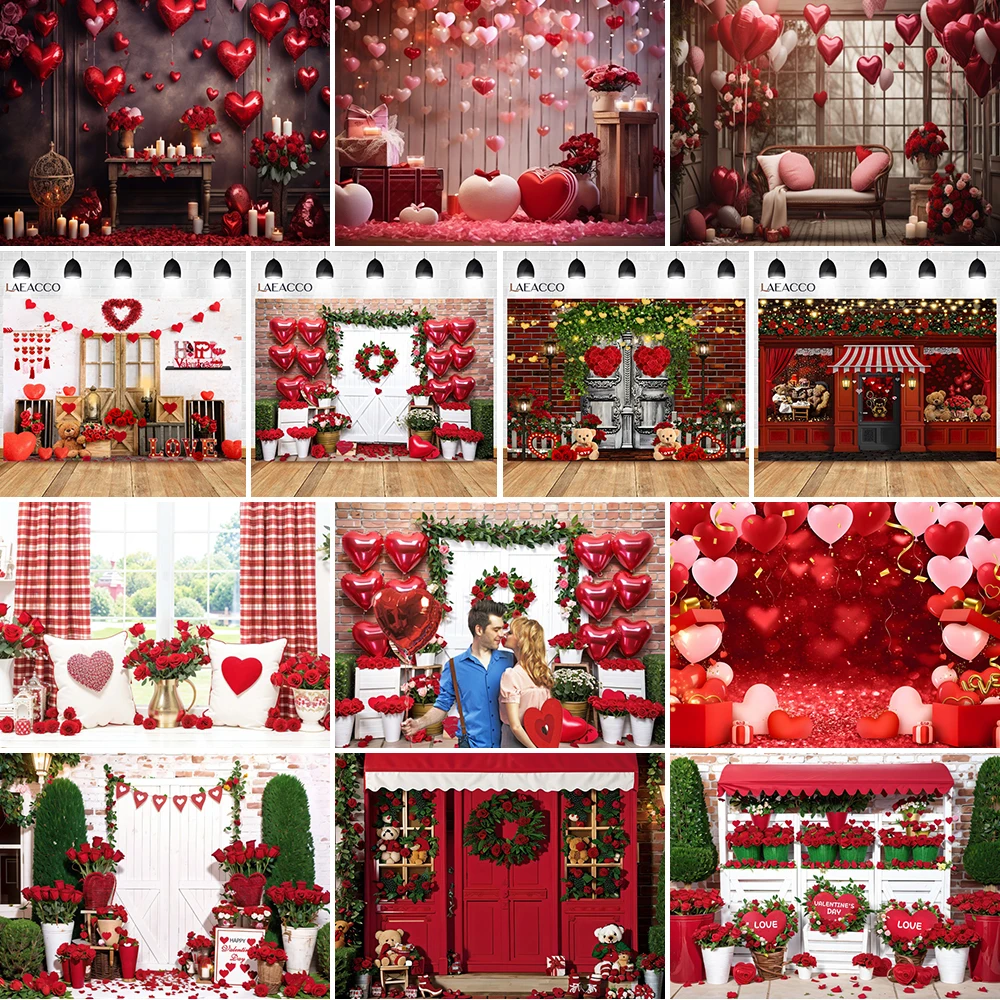 Couple Photography Backdrop Valentine's Day Marriage Brides Romantic Roses Red Photo Background 8 March Studio Photography Props