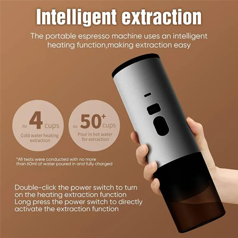 A98I-For Travel Compatible 3 In 1 Coffee Maker, Mini Espresso Machine Self-Heating Feature For Car, Hiking, Camping, Office Sett