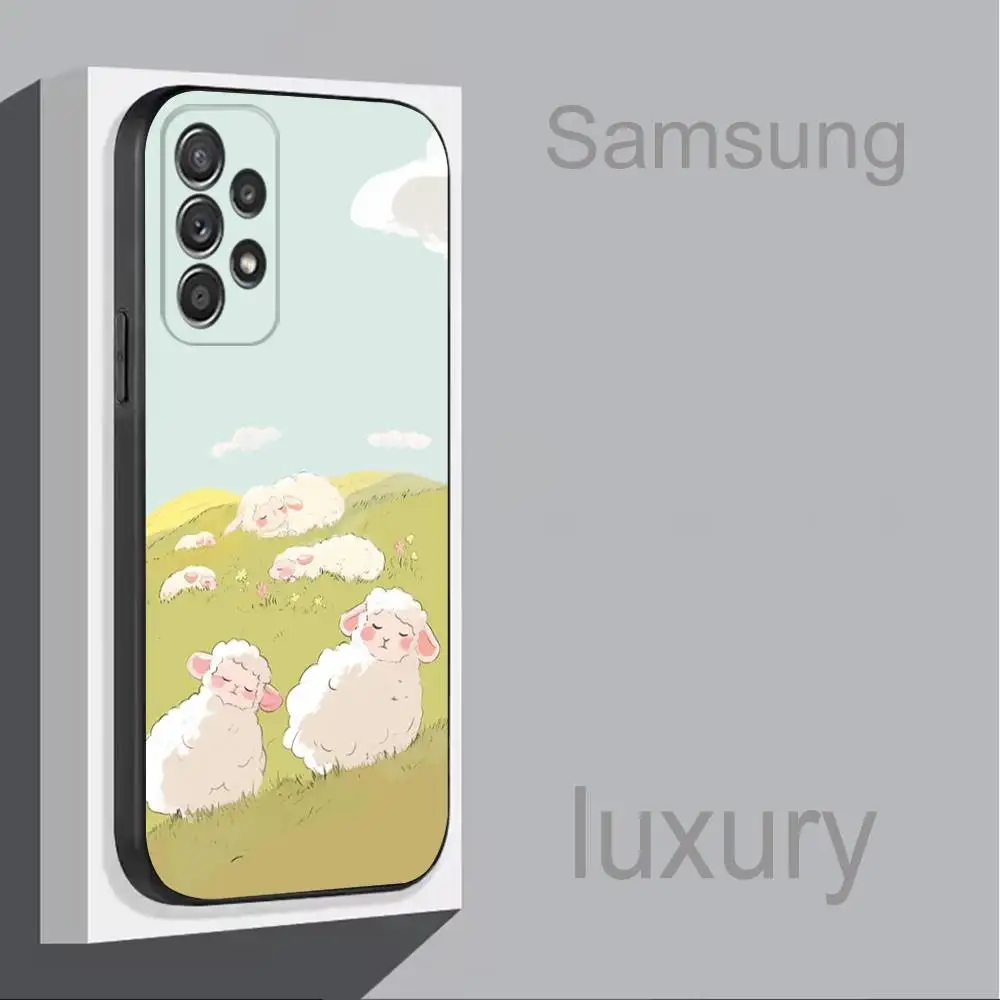 Funda blanda negra con dibujos animados C-Cute Sheep-P para Samsung S 25,24,23,22,30,21,10,9,Ultra,Plus,Lite,FE,4,5G