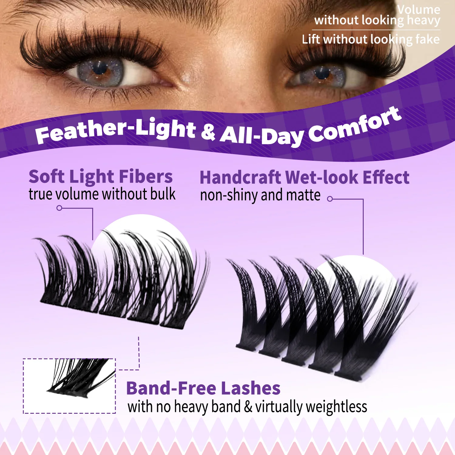 300-teiliges Wimpern-Cluster-Set: 3 Stile Manga Spike 40D Wispy Fairy Einzelwimpern, C-Curl 10-18mm mit Kleber & Versiegelung für Make-up – Detail 6