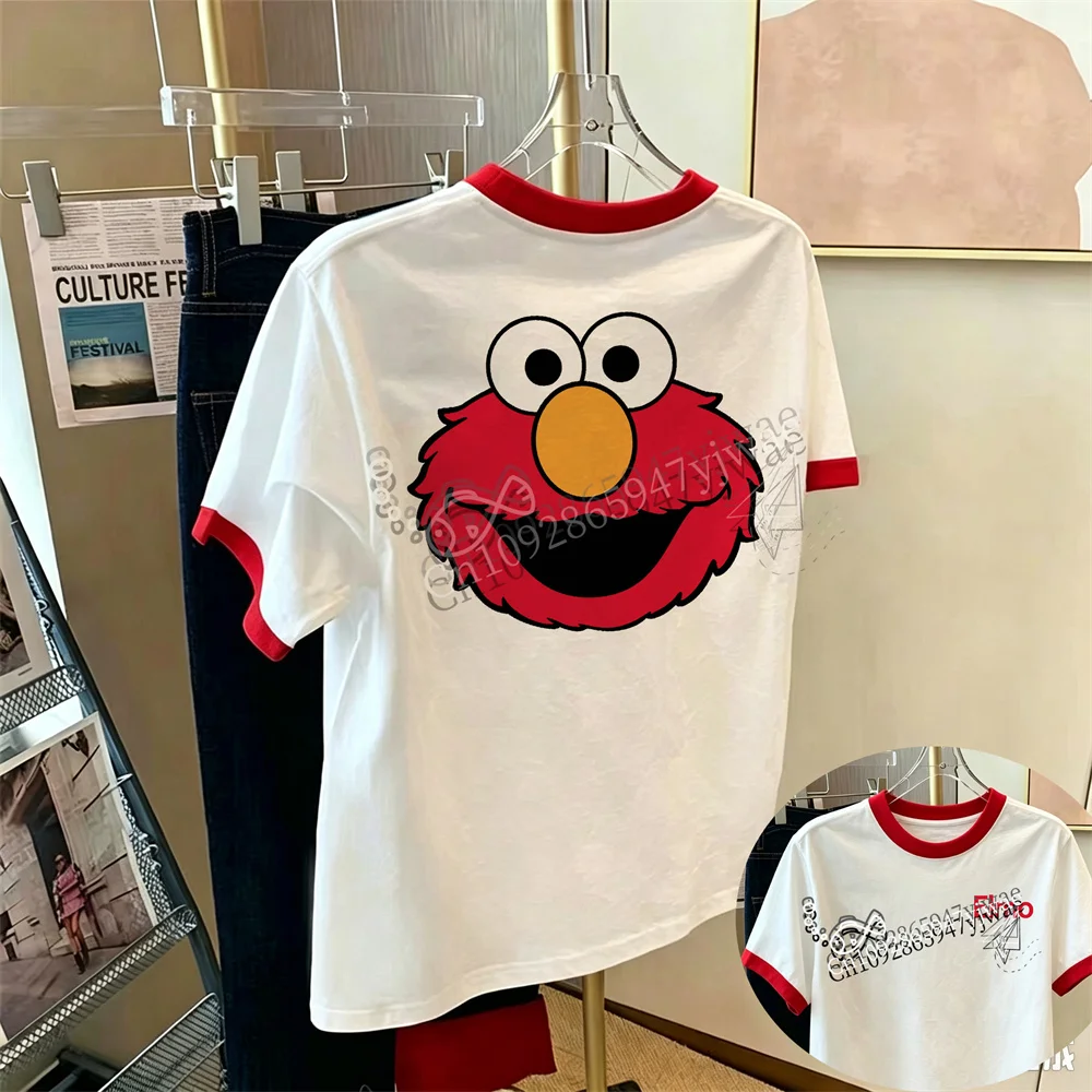 Sesamstraße T-Shirts Elmo Oscar Big Bird Cookie Monster Niedliche Charakter-Grafik Top Mode Streetwear Herren Damen T-Shirts
