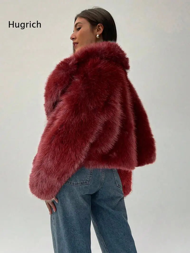 Women Cropped Faux Fur Jacket Lapel Long Sleeve Open Front Fluffy Short Coat Winter Fashion Streetwear Outerwear