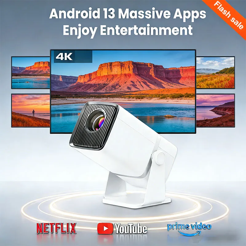 

Портативный проектор Yovanxer A86W 4K Full HD 2026 года | Android 13, Wi-Fi, Bluetooth | 3D-проектор для домашнего кинотеатра с поддержкой Netflix и YouTube