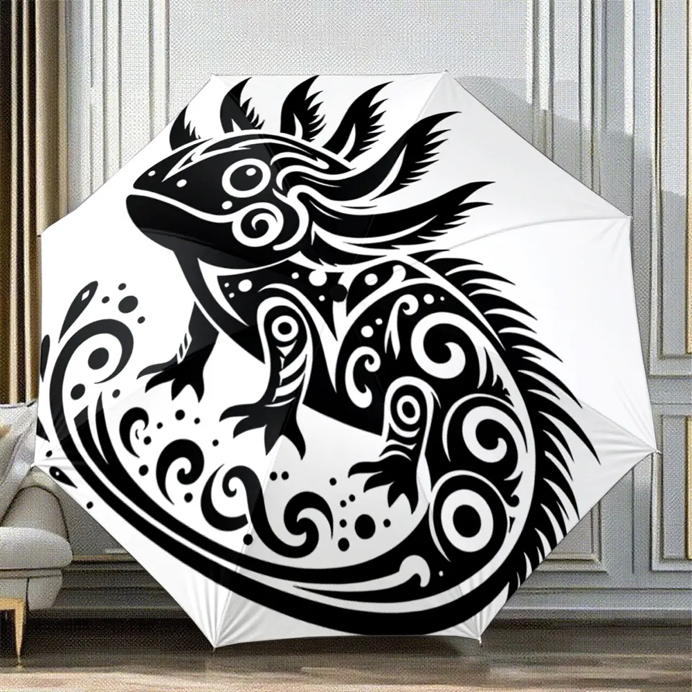 Tribal Style Lizard with Swirls and Patterns Umbrella Design Portable Folding Umbrella, Gift for Family And Friends