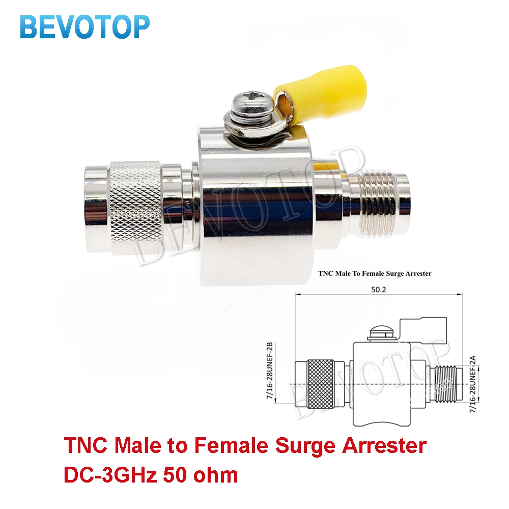BEVOTOP TNC Coaxial Lightning Arrester 50ohm 3GHz TNC Male to Female Surge Arrester Protection Device for CCTV Camera Video