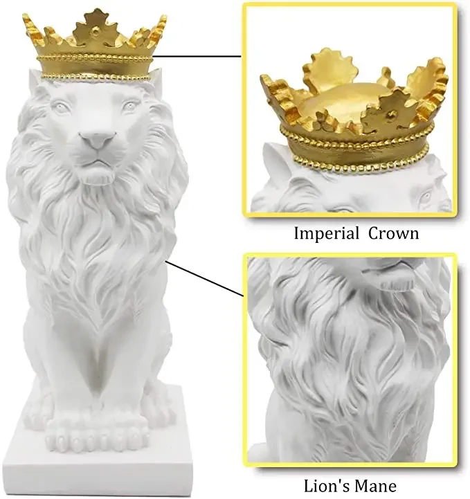 Nordic Crown Lion Ornament Statue Home Bar Office Male Lion Belief Sculpture Handicraft Animal Decoration Ornament Gift