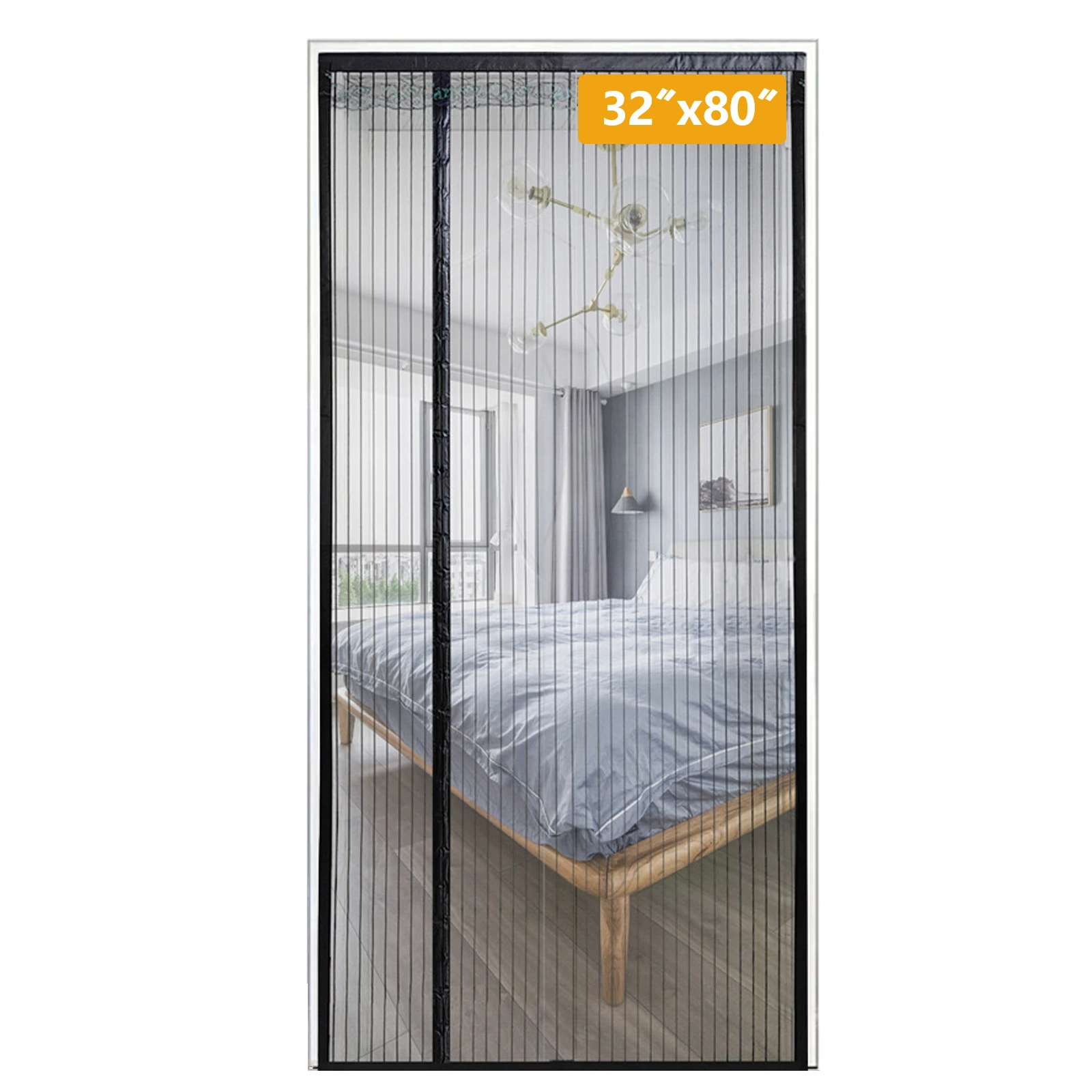 Magnetic Screen Door Right Side Opening PET Mesh Greater Than Fiberglass and Polyester Easy Install Fit Door Size 30\